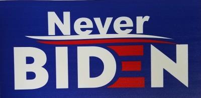 Never Biden" slogan in bold letters.
