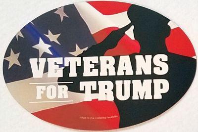 Veterans for Trump sticker with flag background.
