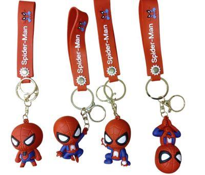 Spider-Man keychains with red straps.