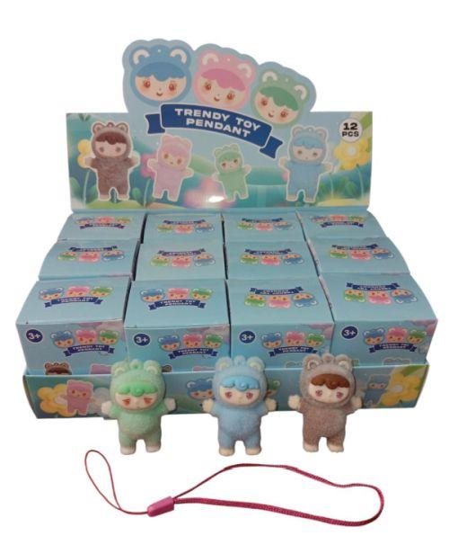 Toy pendants display with cute animal designs.