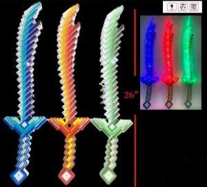 Colorful LED toy swords with jagged edges.