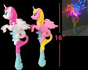 Colorful unicorn toys with light-up wings.