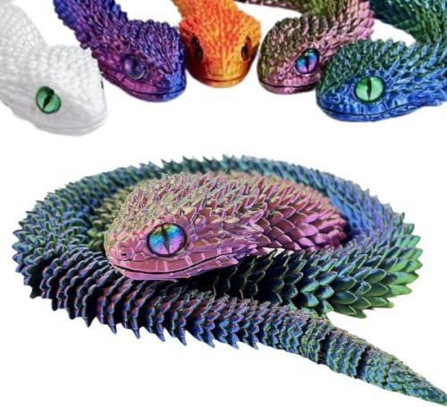 Colorful, textured toy snakes with vibrant eyes.