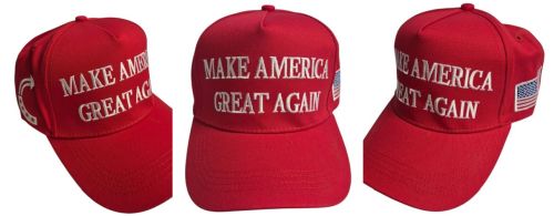 Red "Make America Great Again" baseball cap.