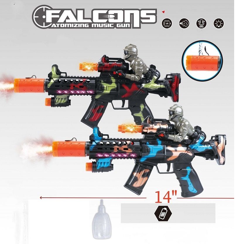 Two colorful toy guns with lights and sounds, 14 inches long each.