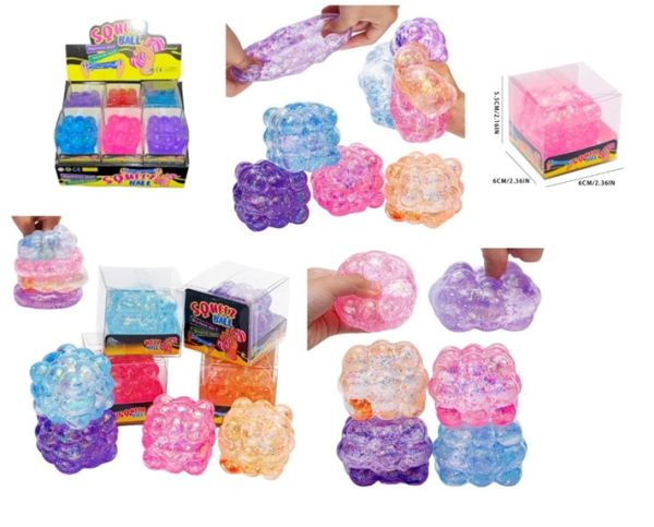 Squeeze Ball Glitter Bubble Cube 2.36" (3548) VERY LIMITED STOCK